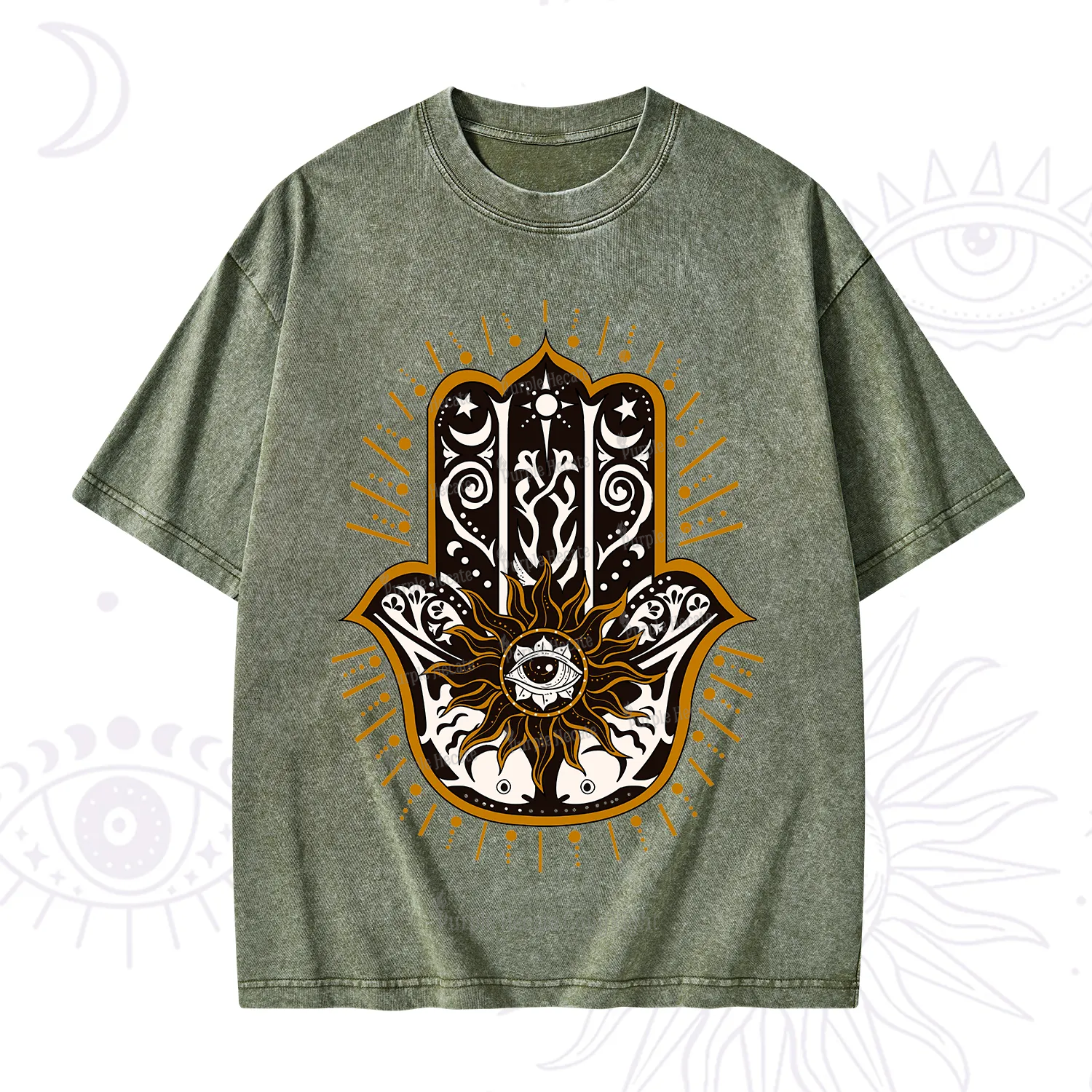 Purplehecate The Sun Eye Hamsa Washed T-Shirt