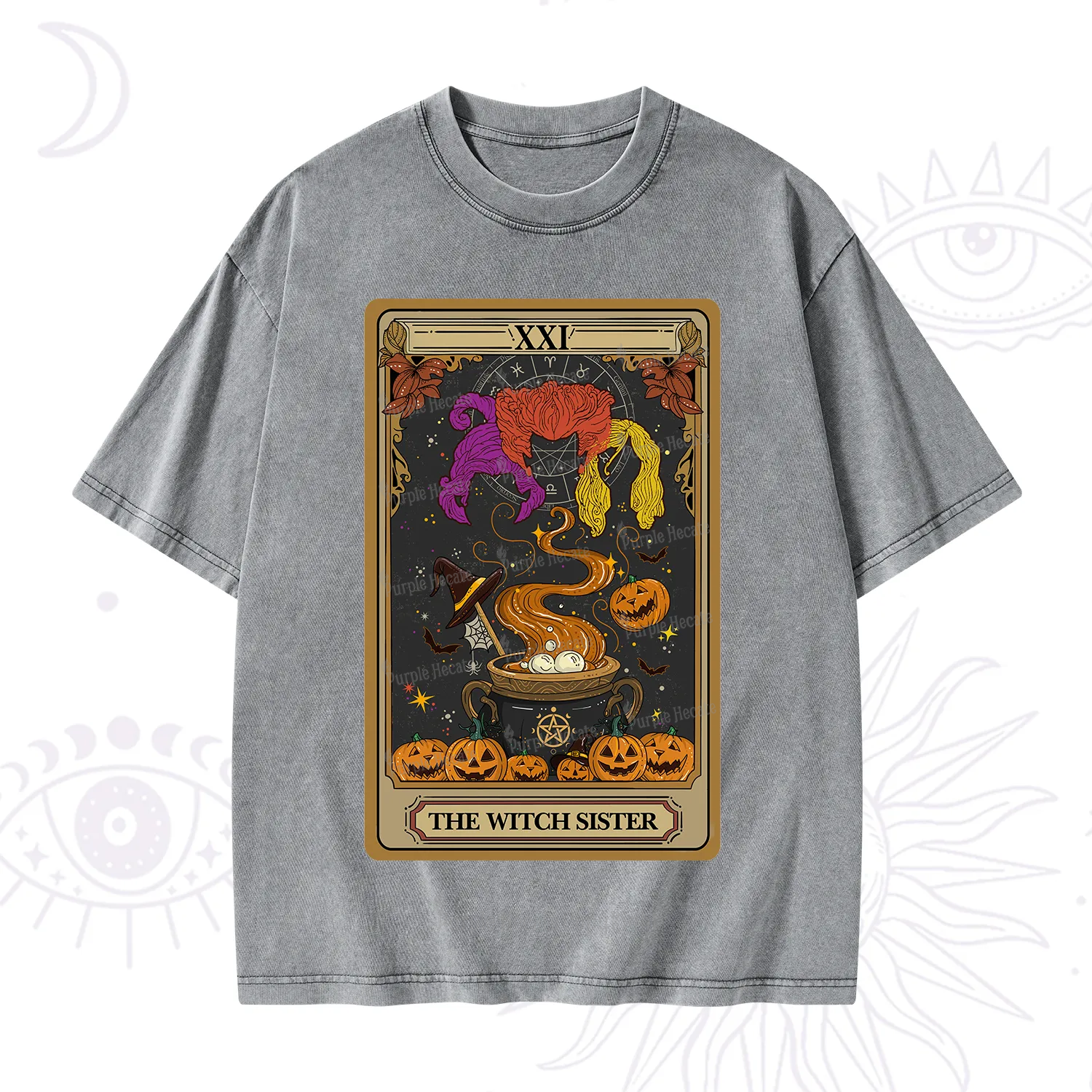 Purplehecate The Witch Sister Tarot Halloween Washed T-Shirt
