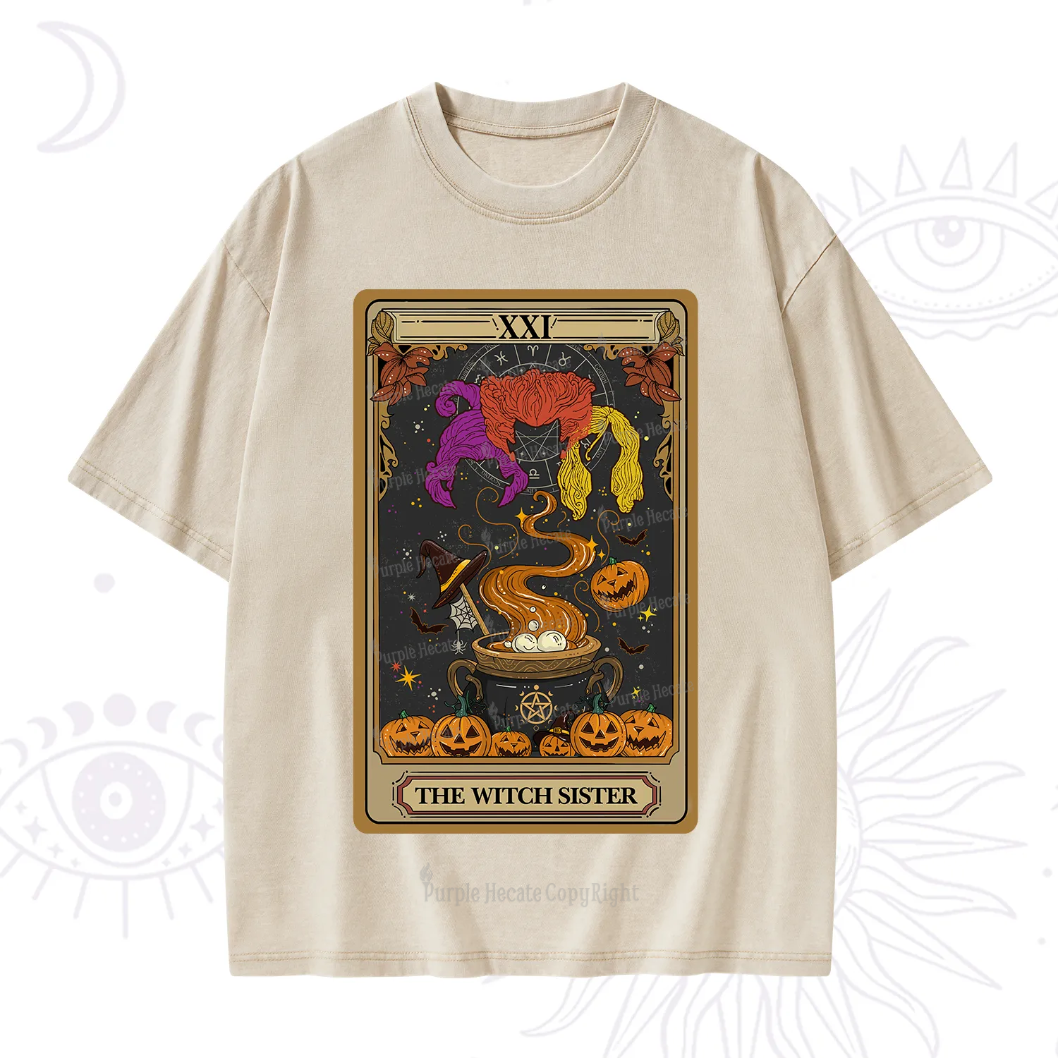 Purplehecate The Witch Sister Tarot Halloween Washed T-Shirt