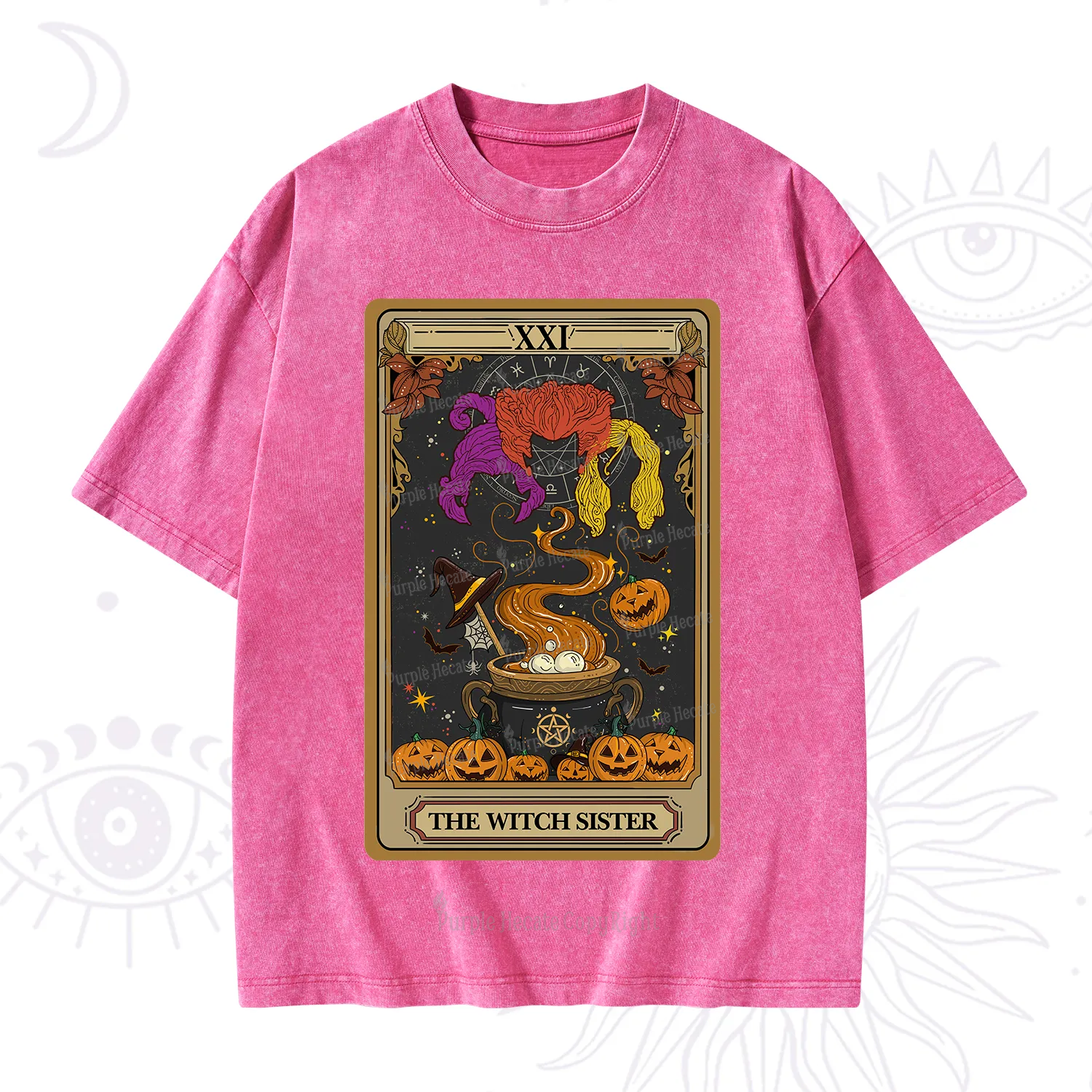 Purplehecate The Witch Sister Tarot Halloween Washed T-Shirt