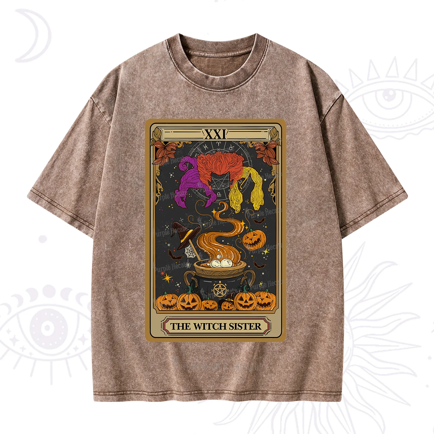 Purplehecate The Witch Sister Tarot Halloween Washed T-Shirt