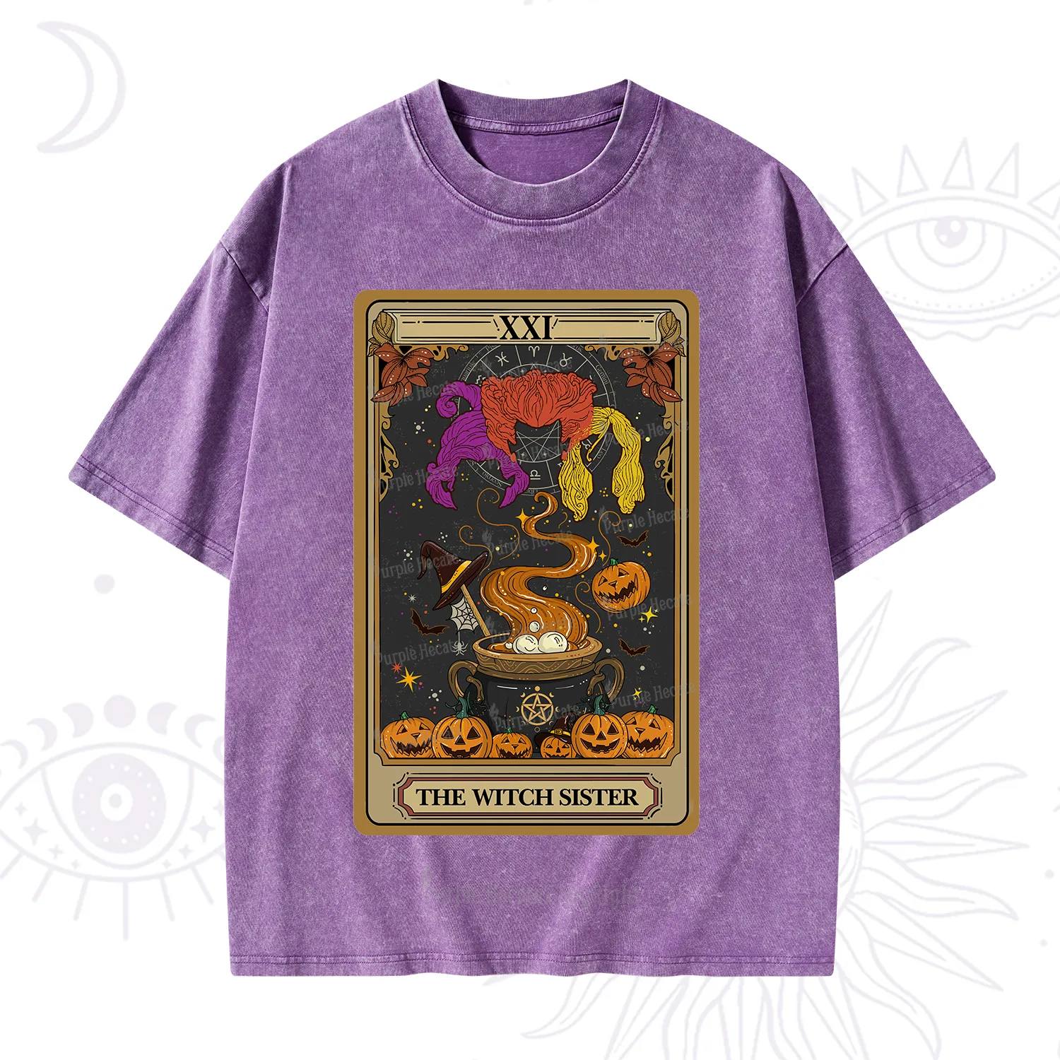 Purplehecate The Witch Sister Tarot Halloween Washed T-Shirt