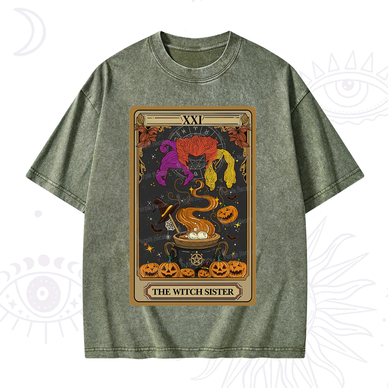 Purplehecate The Witch Sister Tarot Halloween Washed T-Shirt