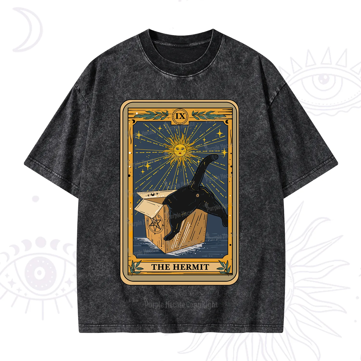 Purplehecate The Cardboard Hermit Cat Tarot Washed T-Shirt