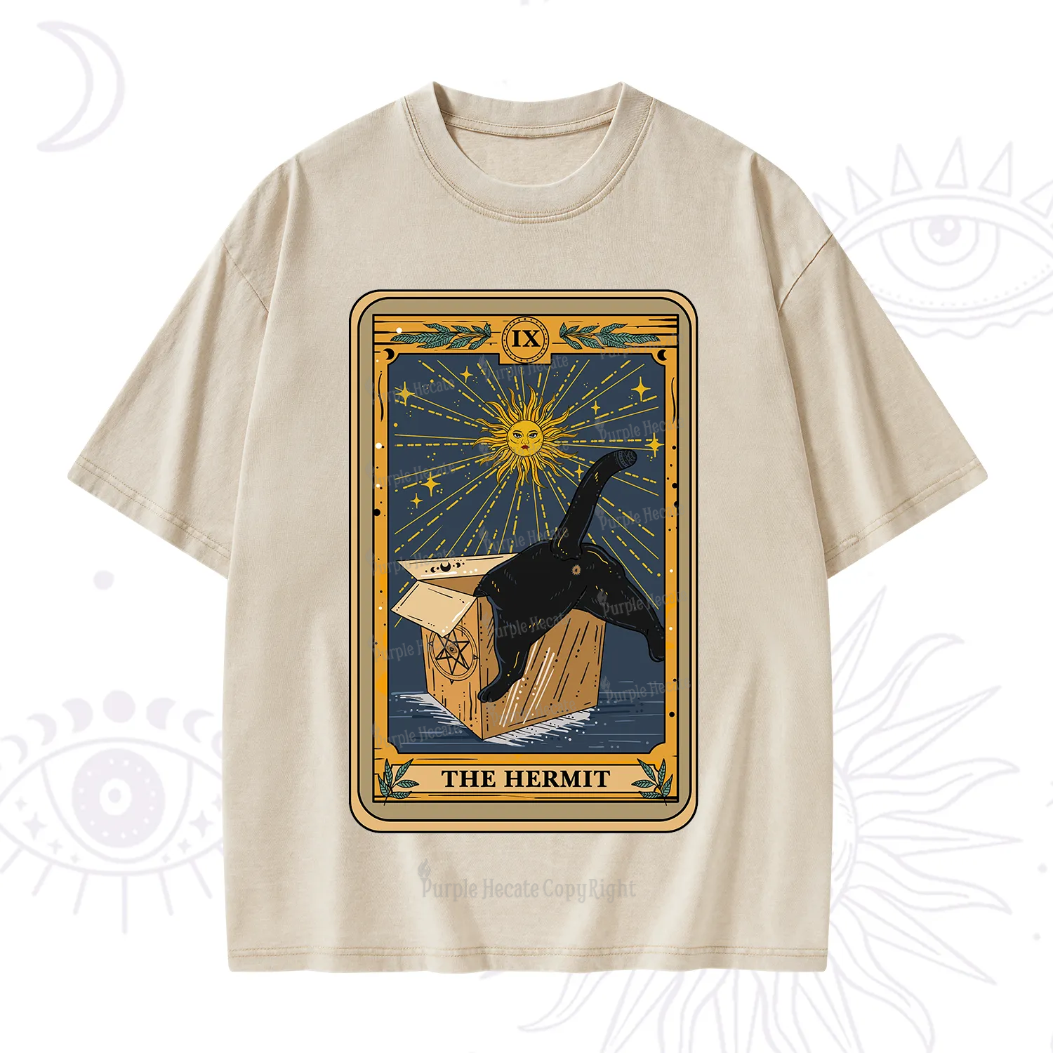 Purplehecate The Cardboard Hermit Cat Tarot Washed T-Shirt