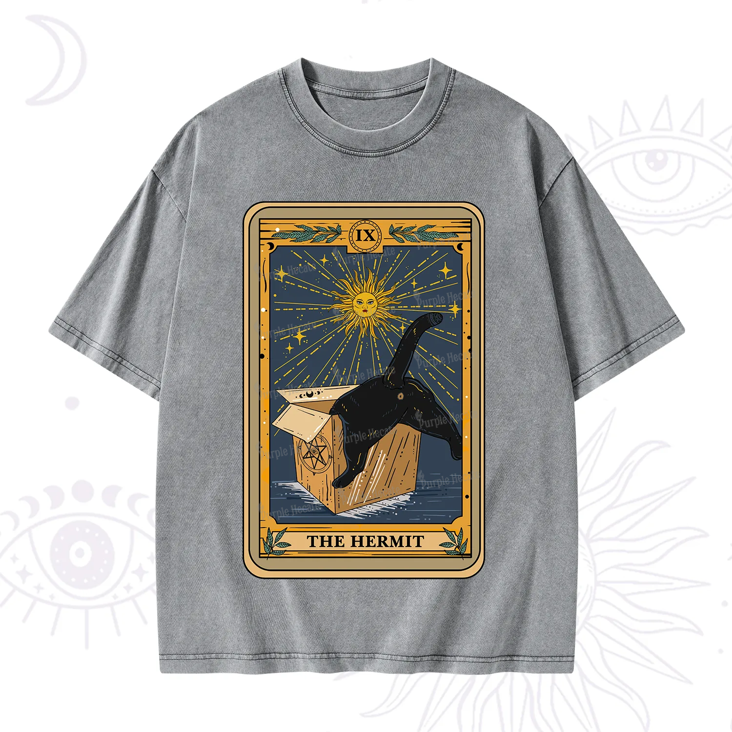 Purplehecate The Cardboard Hermit Cat Tarot Washed T-Shirt