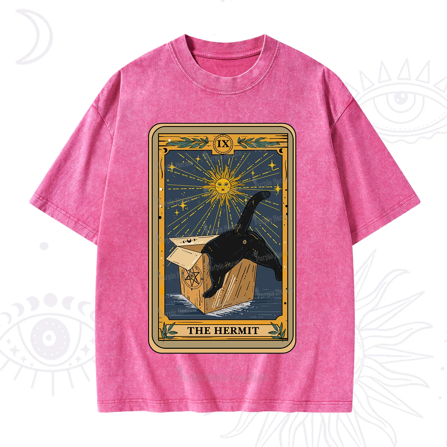 Purplehecate The Cardboard Hermit Cat Tarot Washed T-Shirt