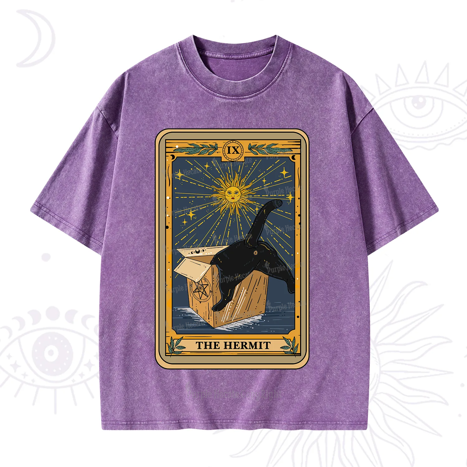 Purplehecate The Cardboard Hermit Cat Tarot Washed T-Shirt