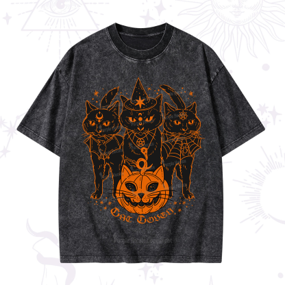 Purplehecate Pumpkin Witch Cat Coven Halloween Washed T-Shirt