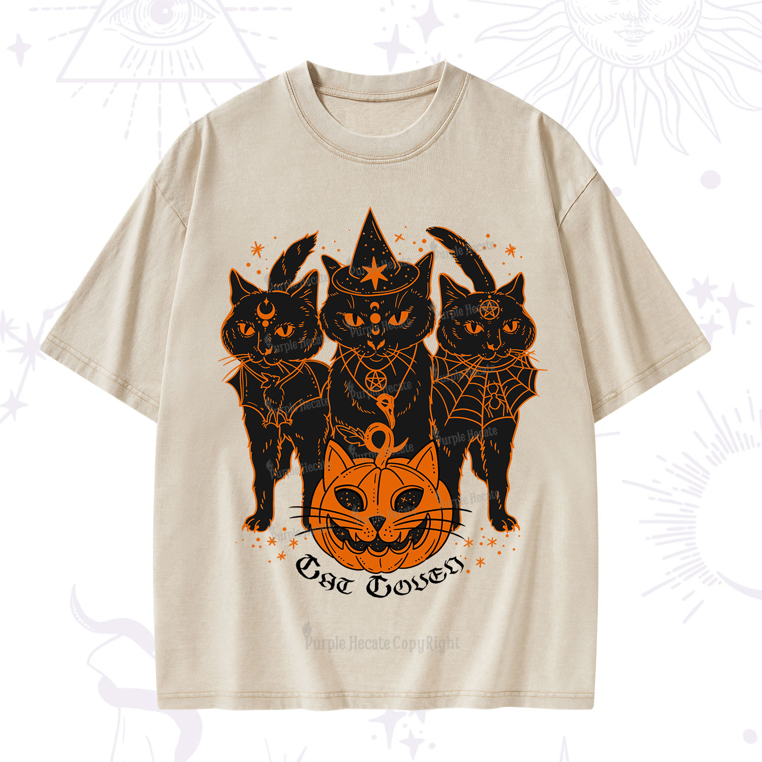 Purplehecate Pumpkin Witch Cat Coven Halloween Washed T-Shirt