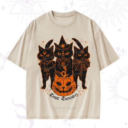 Purplehecate Pumpkin Witch Cat Coven Halloween Washed T-Shirt