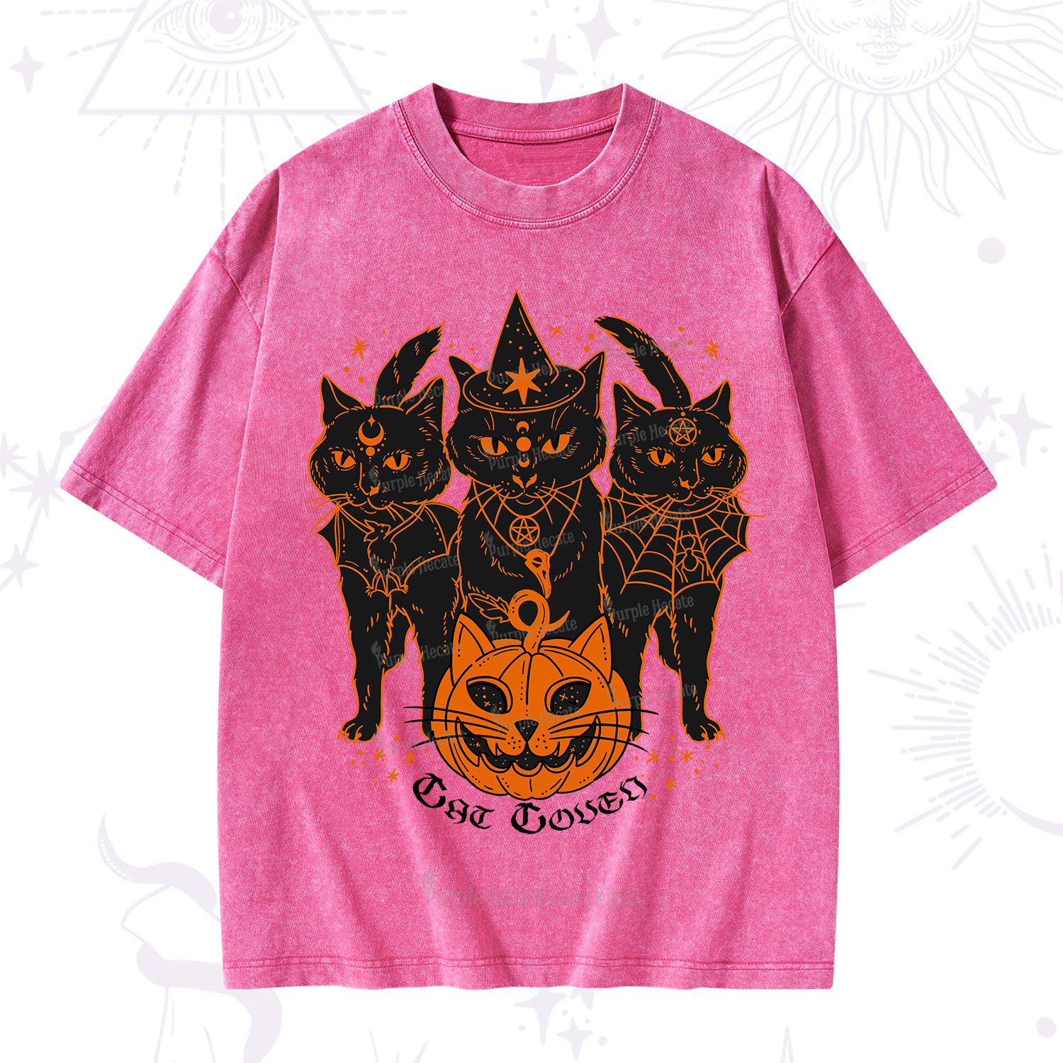 Purplehecate Pumpkin Witch Cat Coven Halloween Washed T-Shirt