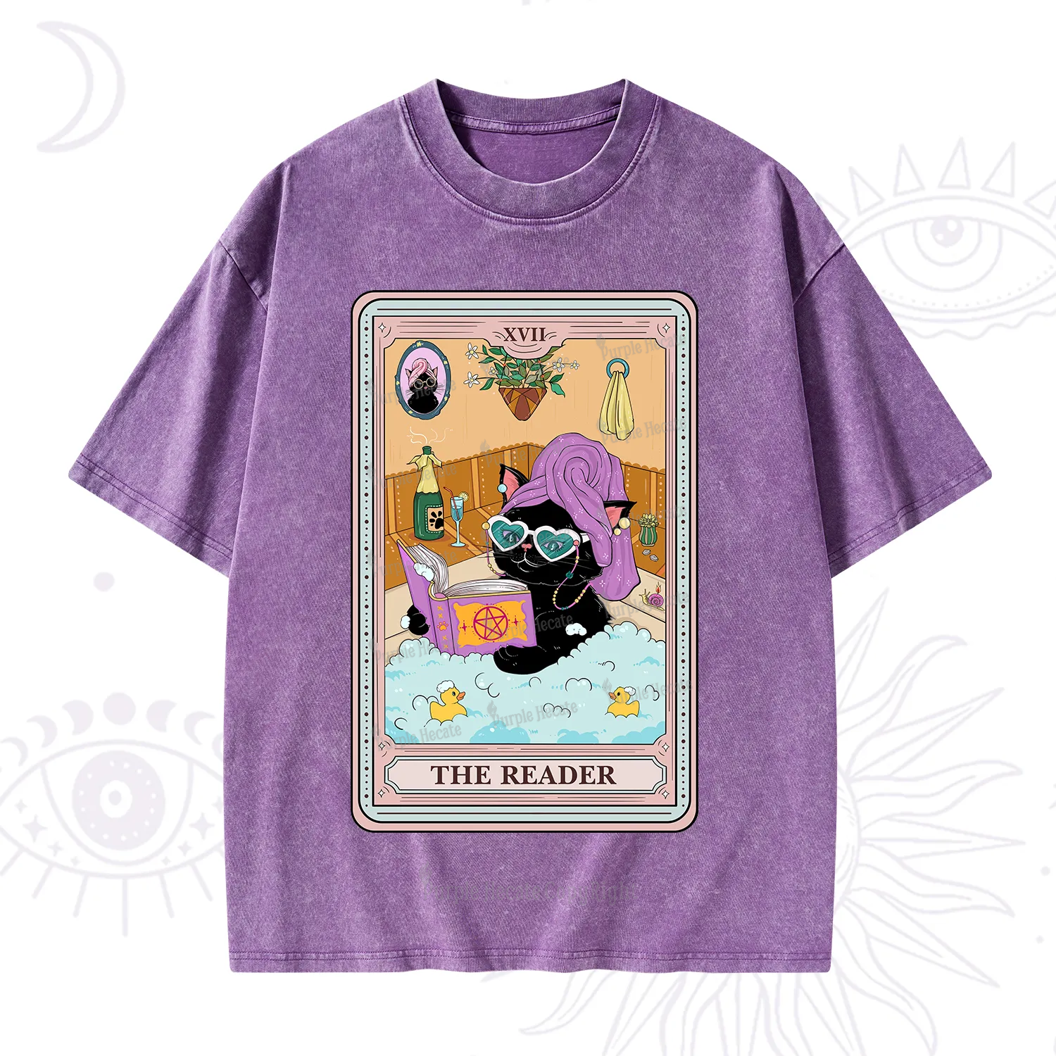 Purplehecate The Reader Cat Tarot Washed T-Shirt