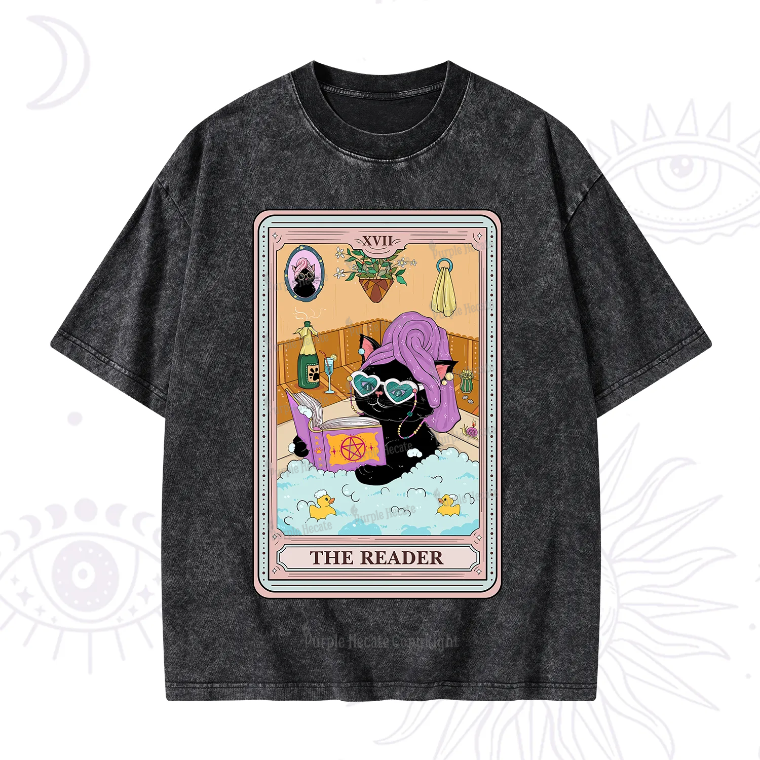 Purplehecate The Reader Cat Tarot Washed T-Shirt