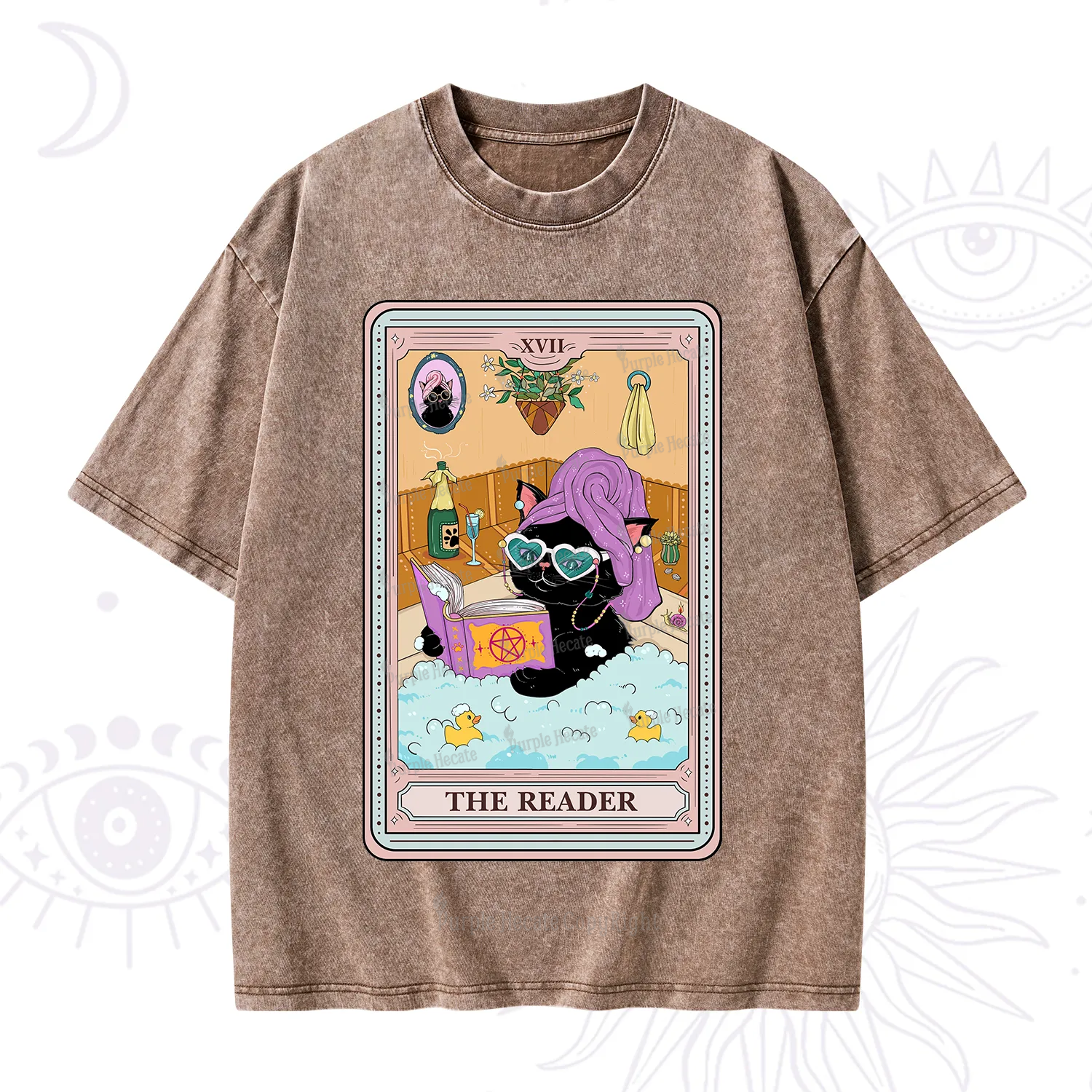 Purplehecate The Reader Cat Tarot Washed T-Shirt