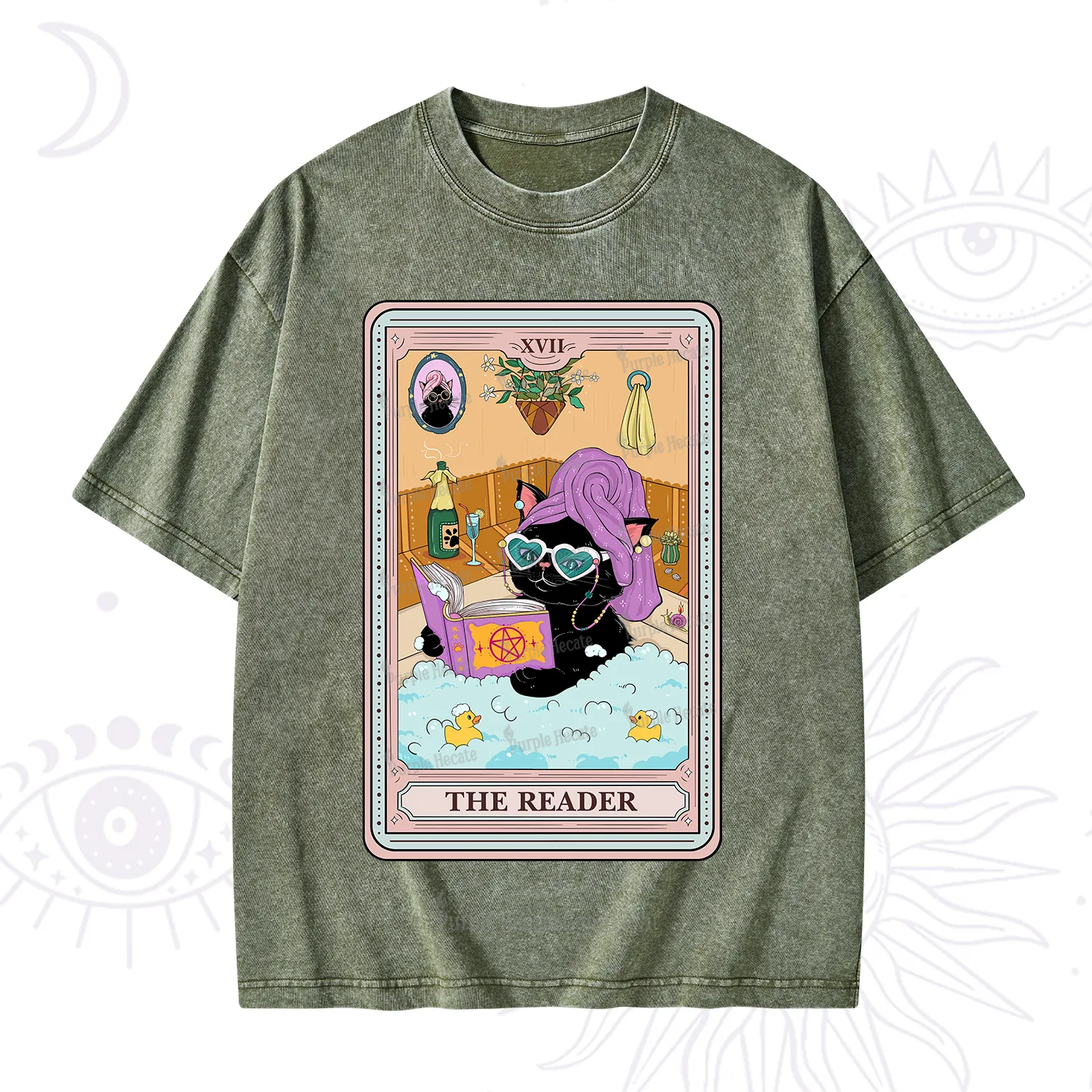Purplehecate The Reader Cat Tarot Washed T-Shirt