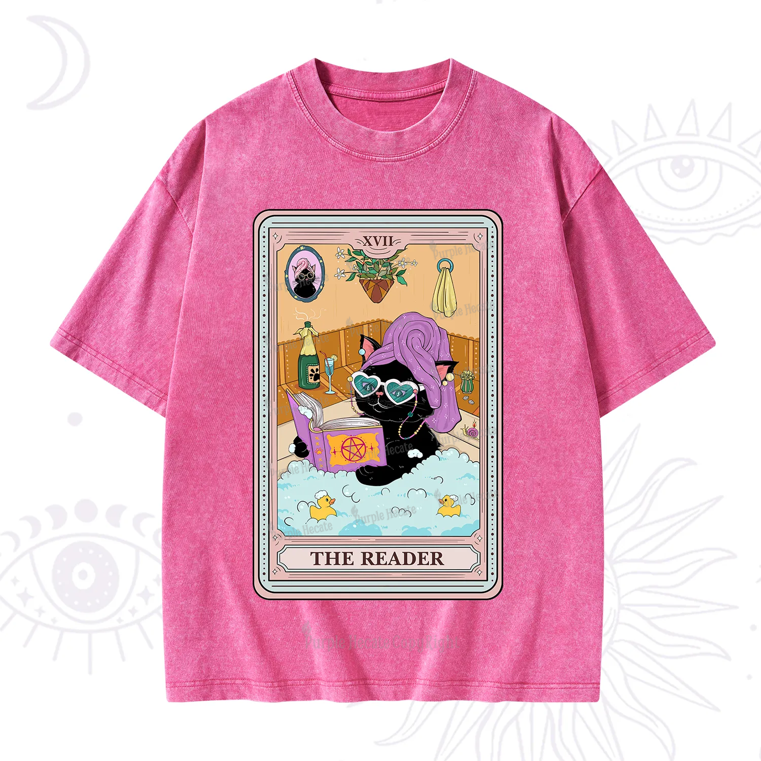 Purplehecate The Reader Cat Tarot Washed T-Shirt