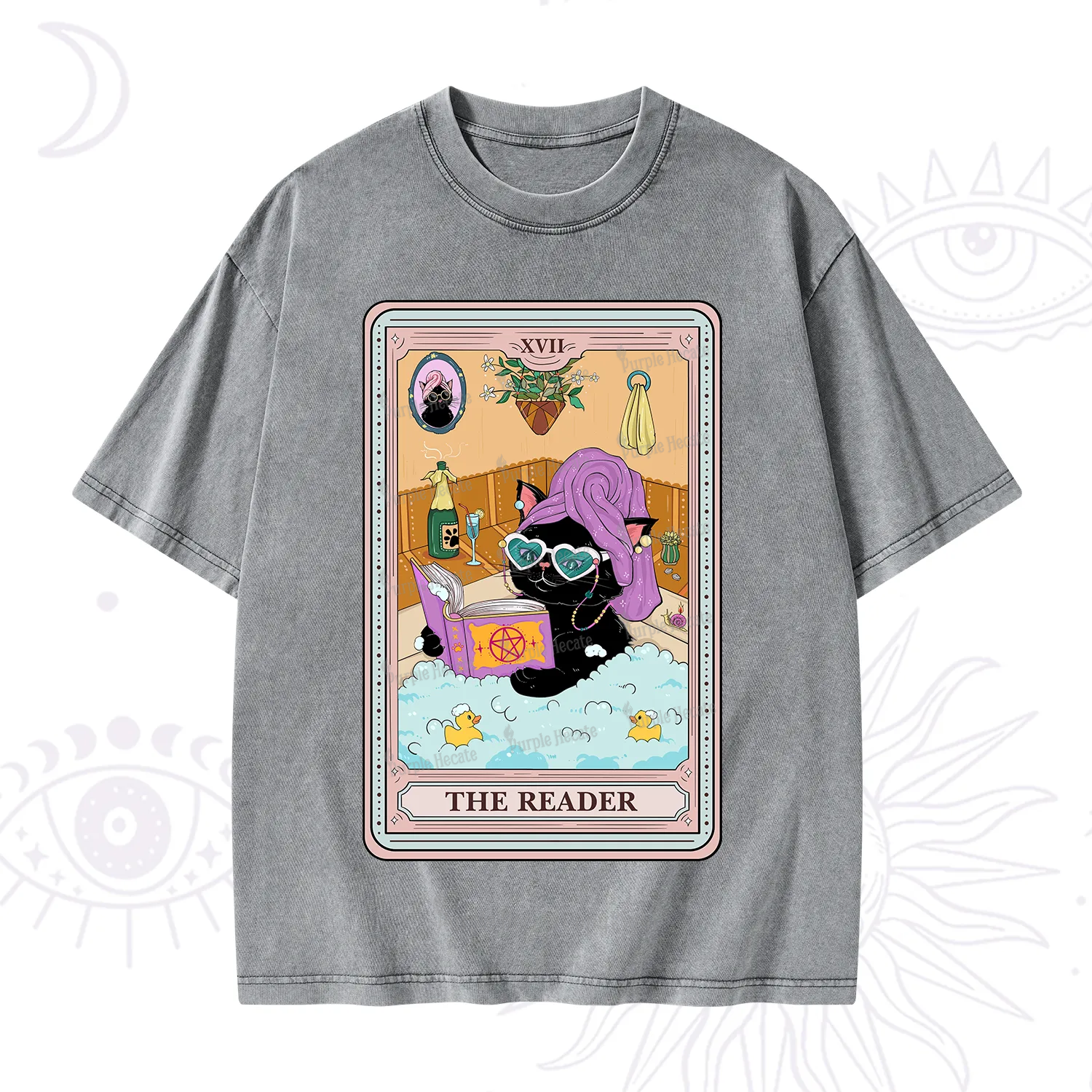 Purplehecate The Reader Cat Tarot Washed T-Shirt