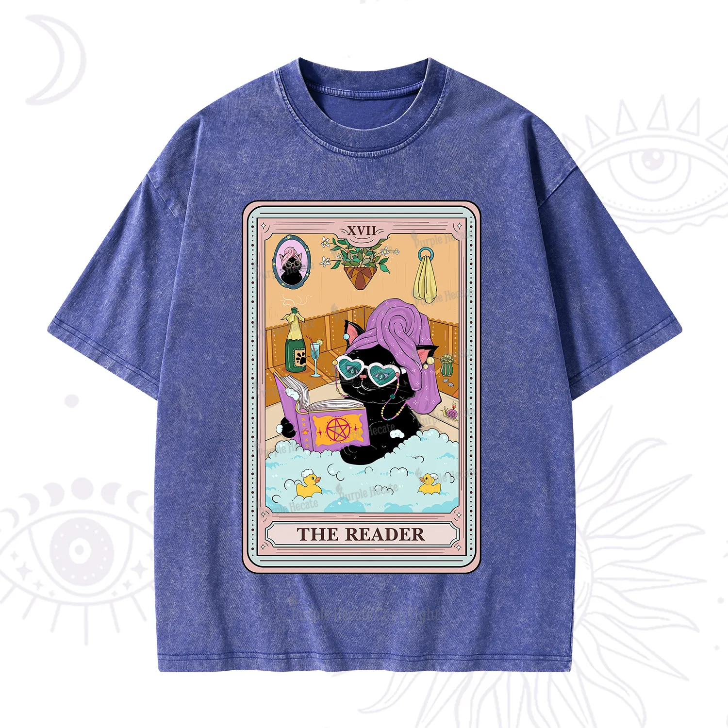 Purplehecate The Reader Cat Tarot Washed T-Shirt