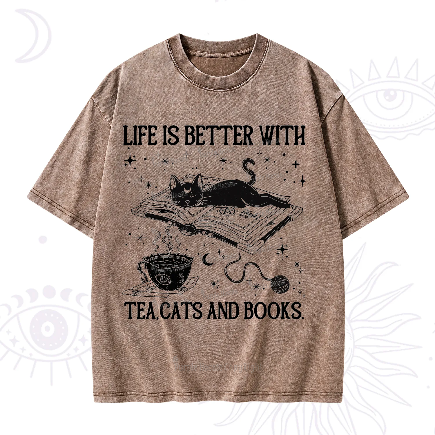 Purplehecate Life Is Better With Cats And Books Washed T-Shirt