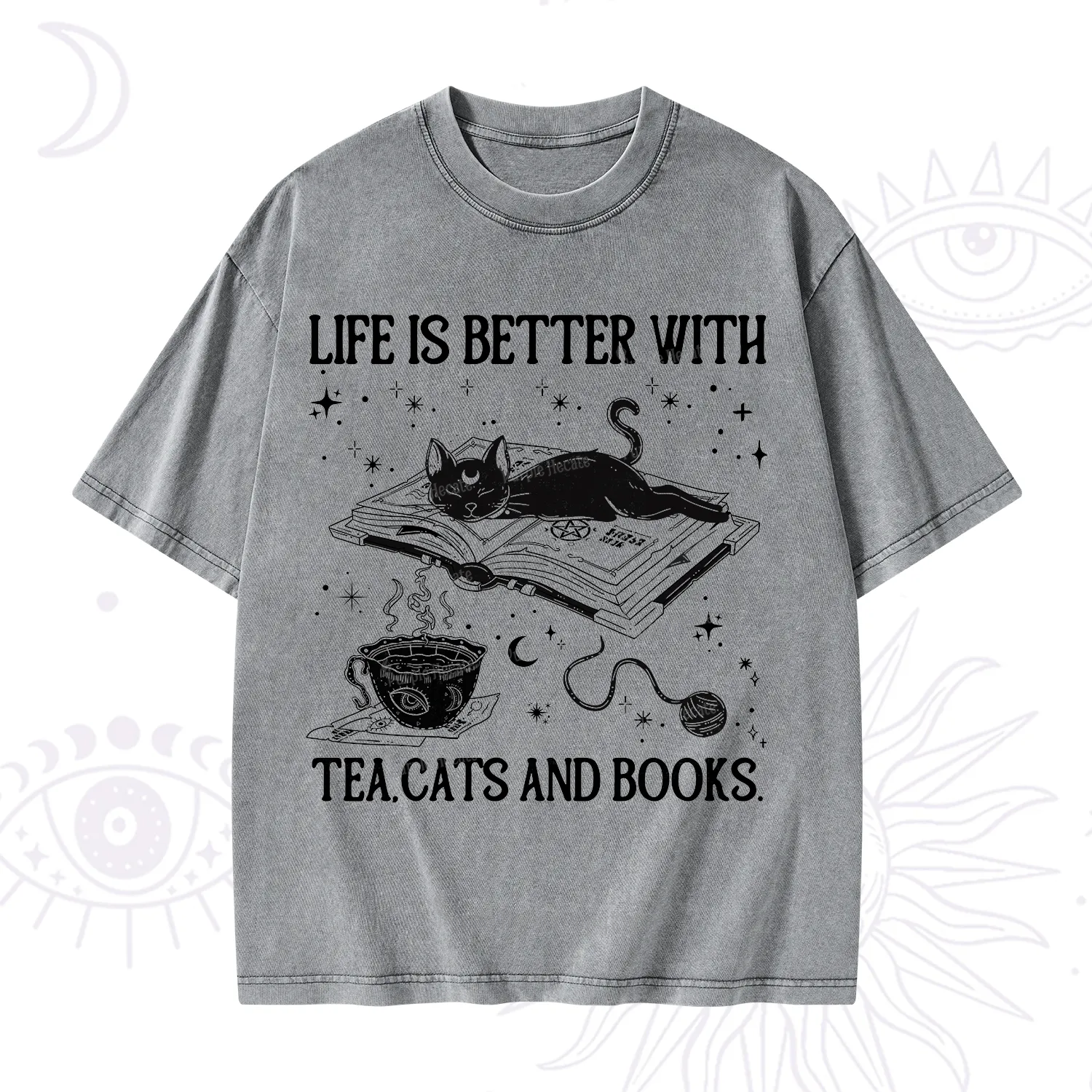 Purplehecate Life Is Better With Cats And Books Washed T-Shirt