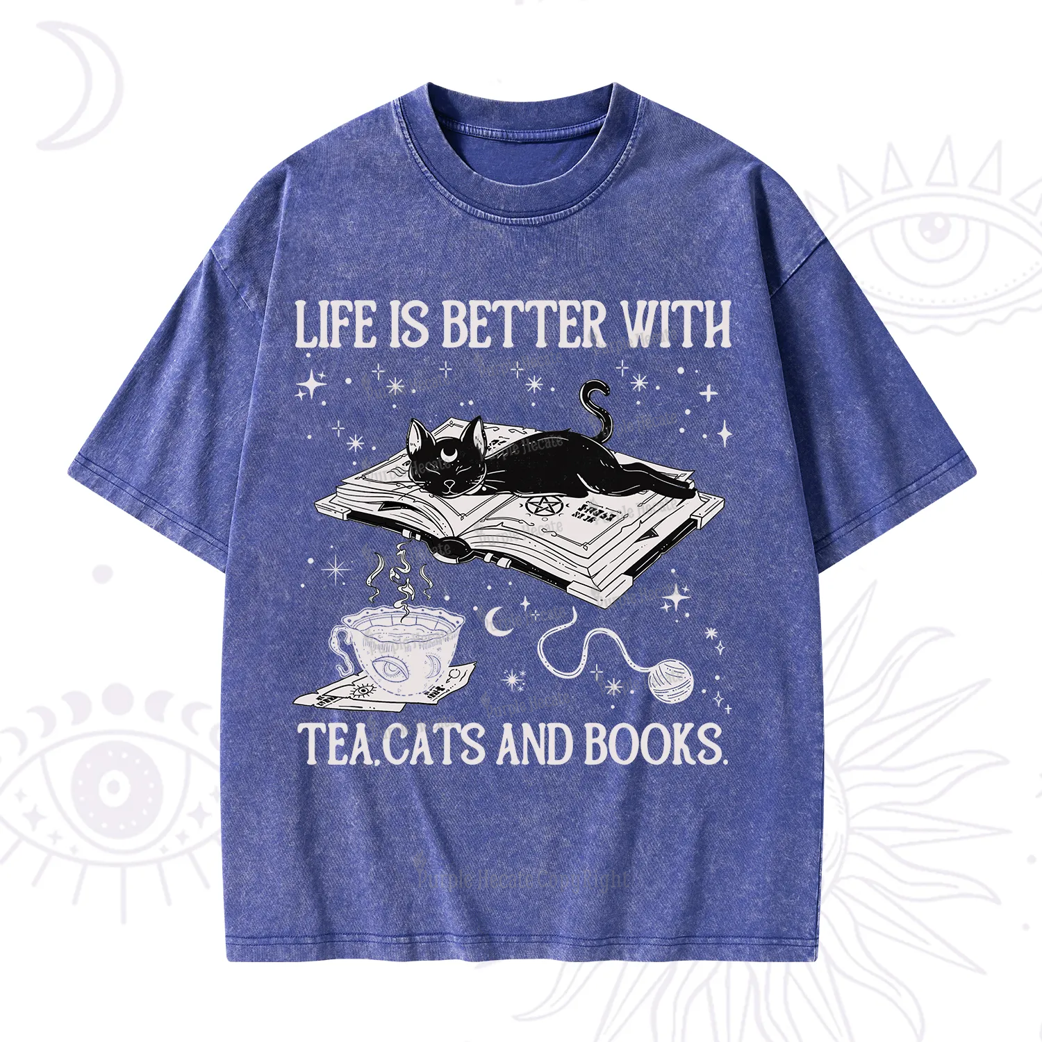 Purplehecate Life Is Better With Cats And Books Washed T-Shirt