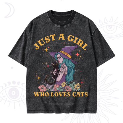 Purplehecate Just A Girl Who Loves Cats Washed T-Shirt