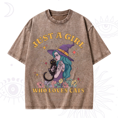 Purplehecate Just A Girl Who Loves Cats Washed T-Shirt