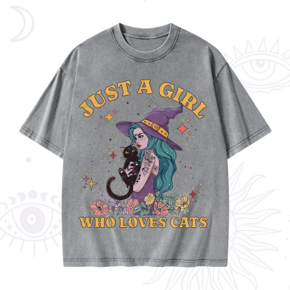 Purplehecate Just A Girl Who Loves Cats Washed T-Shirt