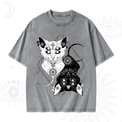 Purplehecate Occult Mirror Cats Washed T-Shirt