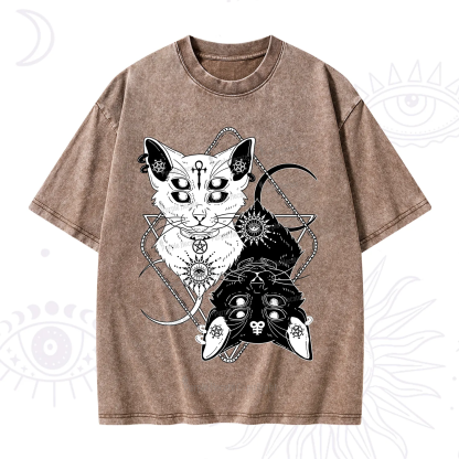 Purplehecate Occult Mirror Cats Washed T-Shirt