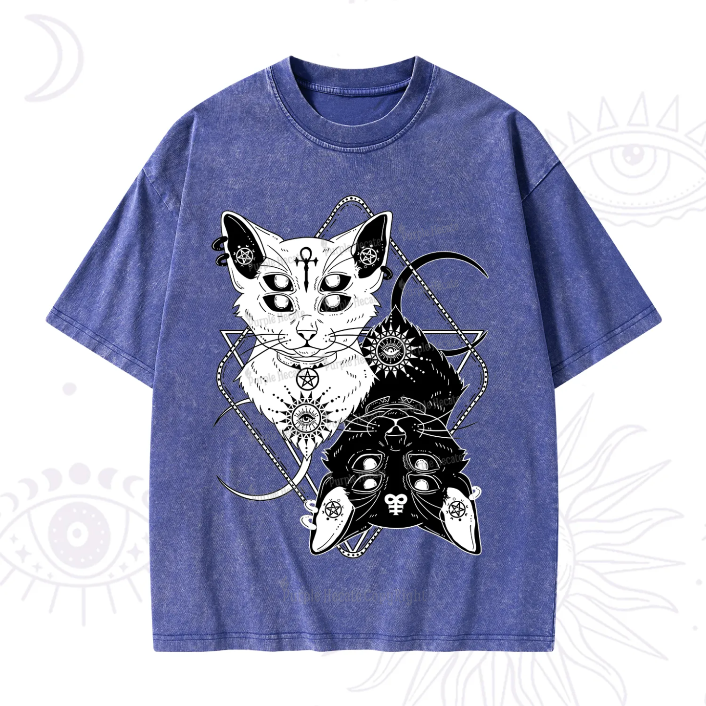 Purplehecate Occult Mirror Cats Washed T-Shirt