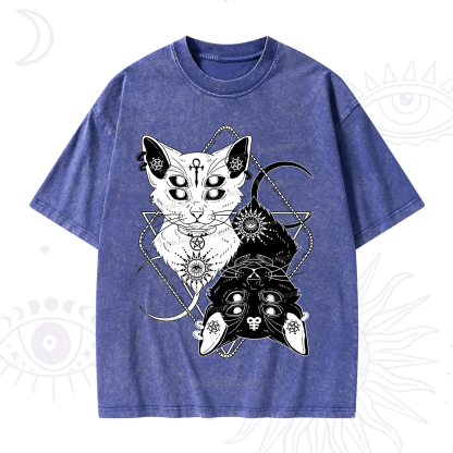 Purplehecate Occult Mirror Cats Washed T-Shirt