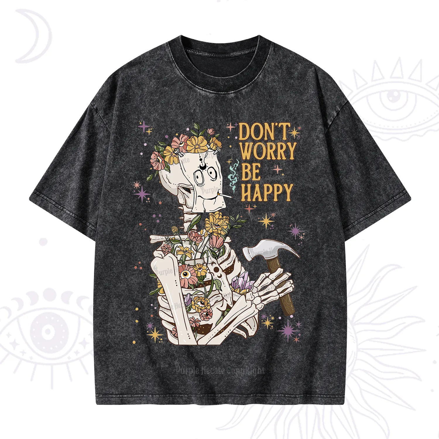 Purplehecate Don't Worry Be Happy Washed T-Shirt