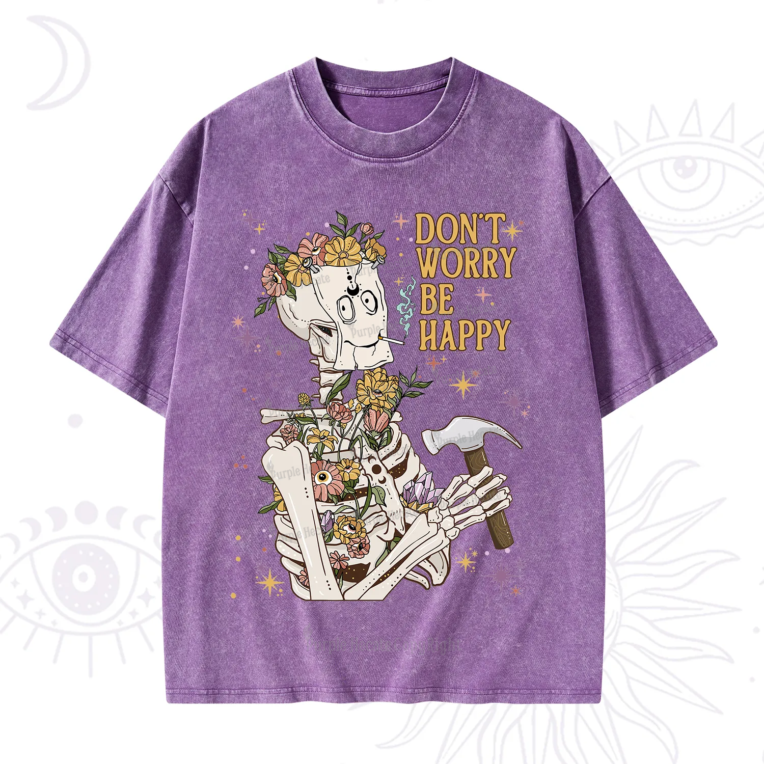 Purplehecate Don't Worry Be Happy Washed T-Shirt