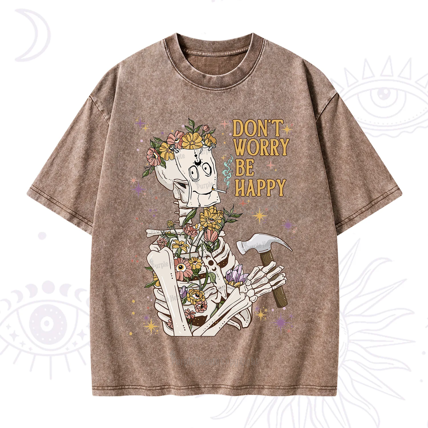 Purplehecate Don't Worry Be Happy Washed T-Shirt