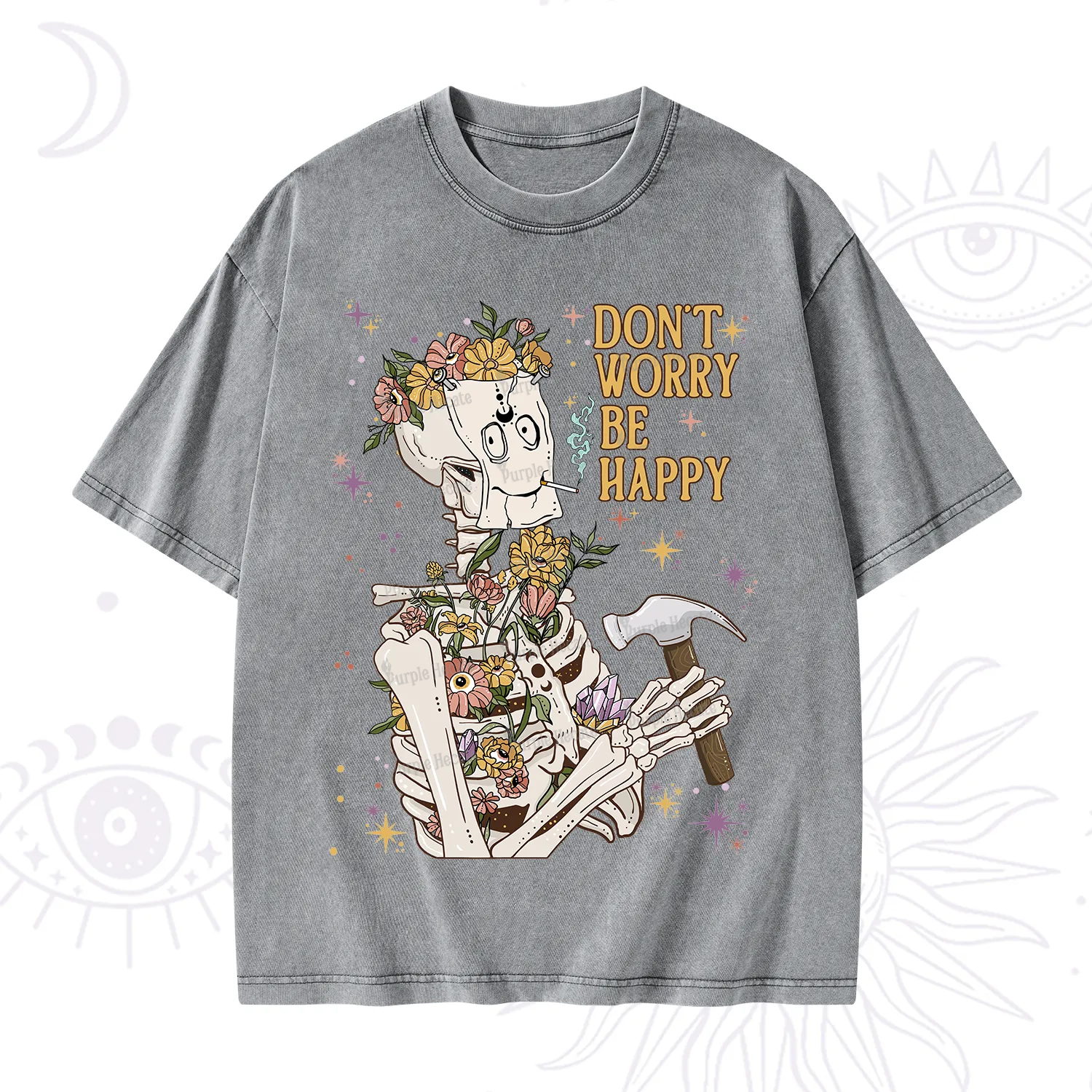 Purplehecate Don't Worry Be Happy Washed T-Shirt