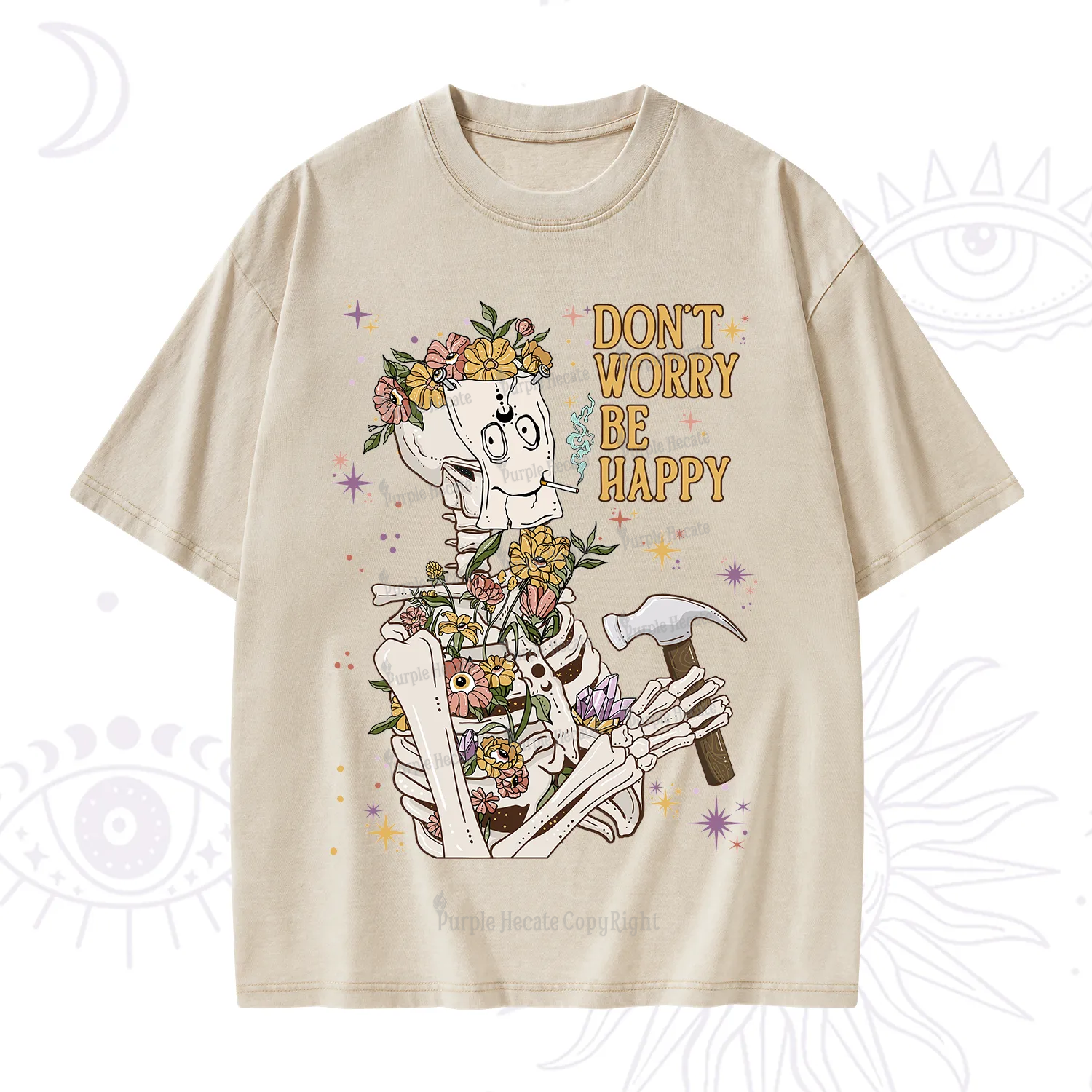 Purplehecate Don't Worry Be Happy Washed T-Shirt