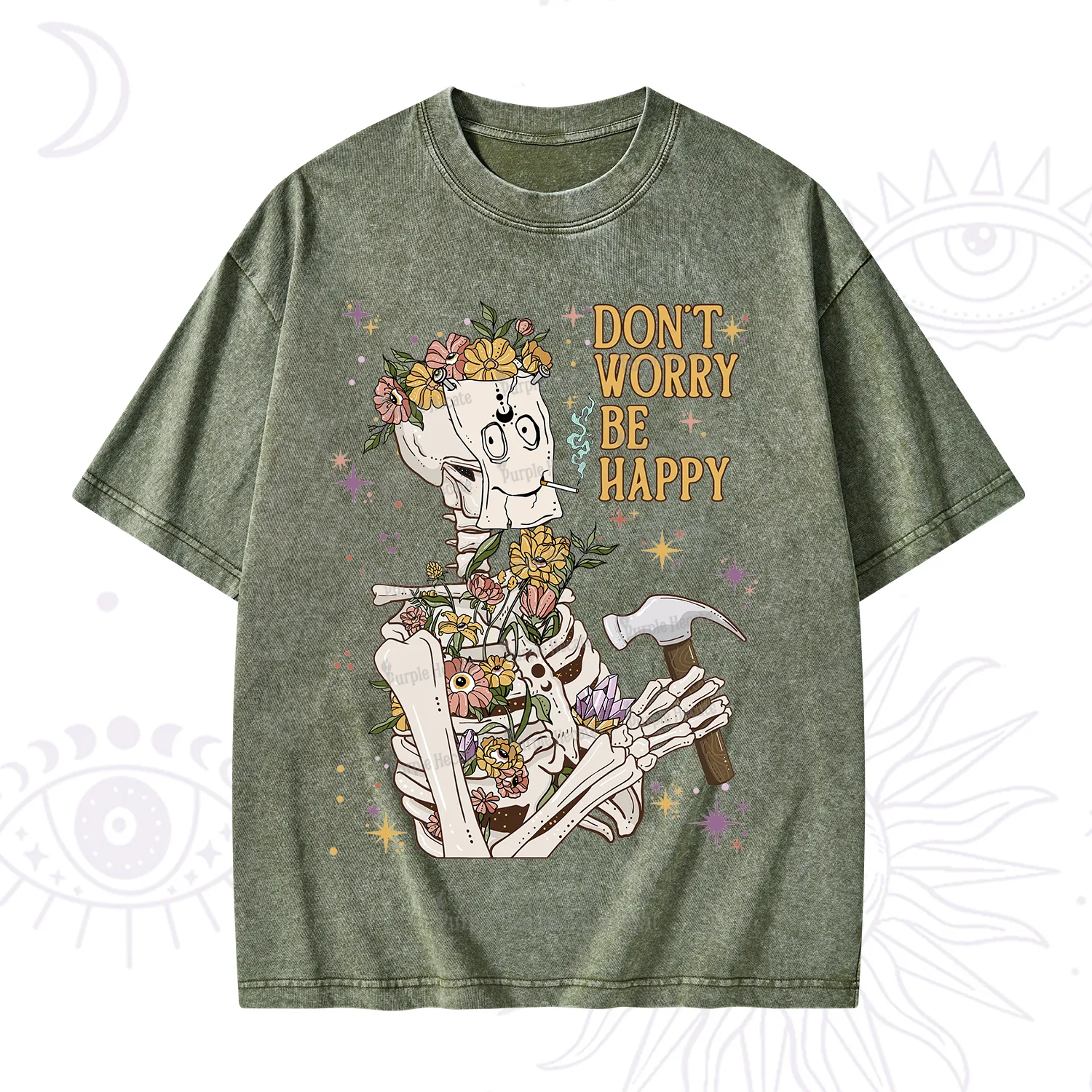 Purplehecate Don't Worry Be Happy Washed T-Shirt