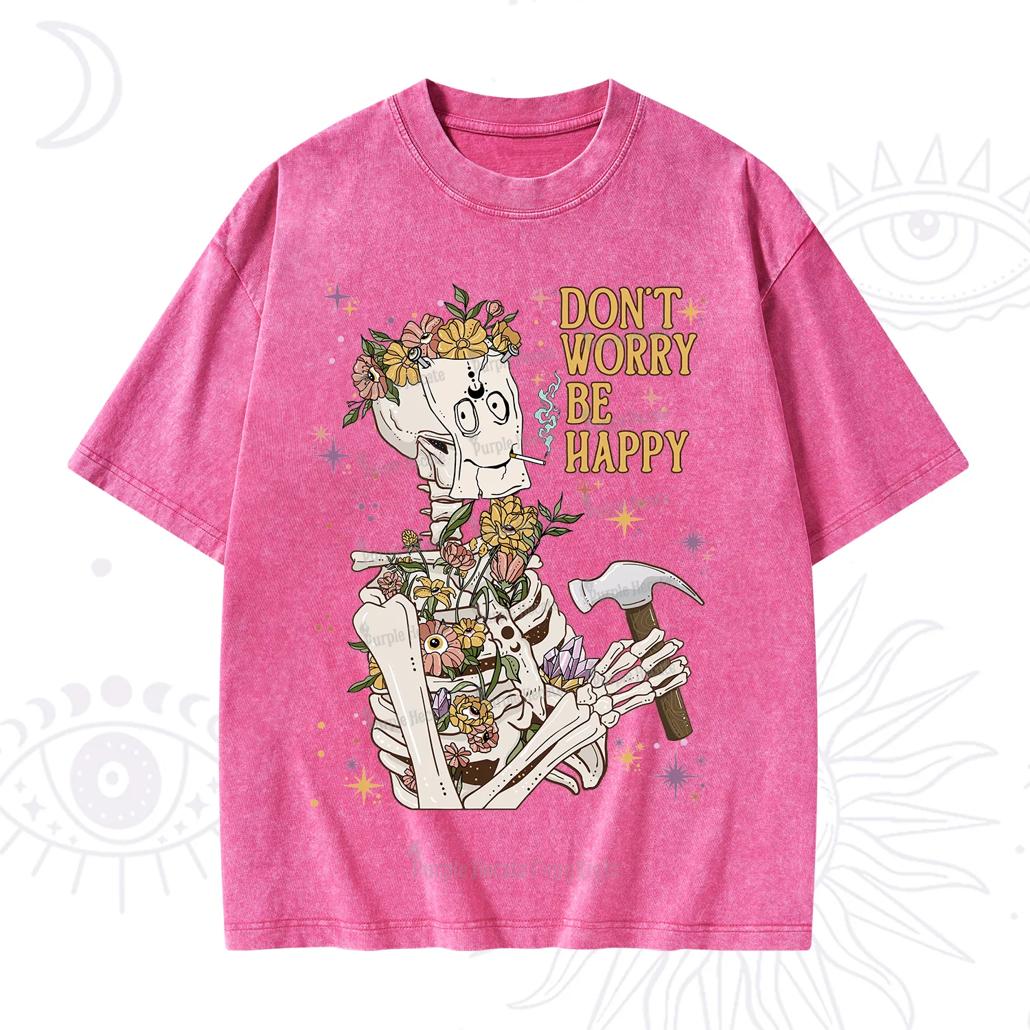 Purplehecate Don't Worry Be Happy Washed T-Shirt