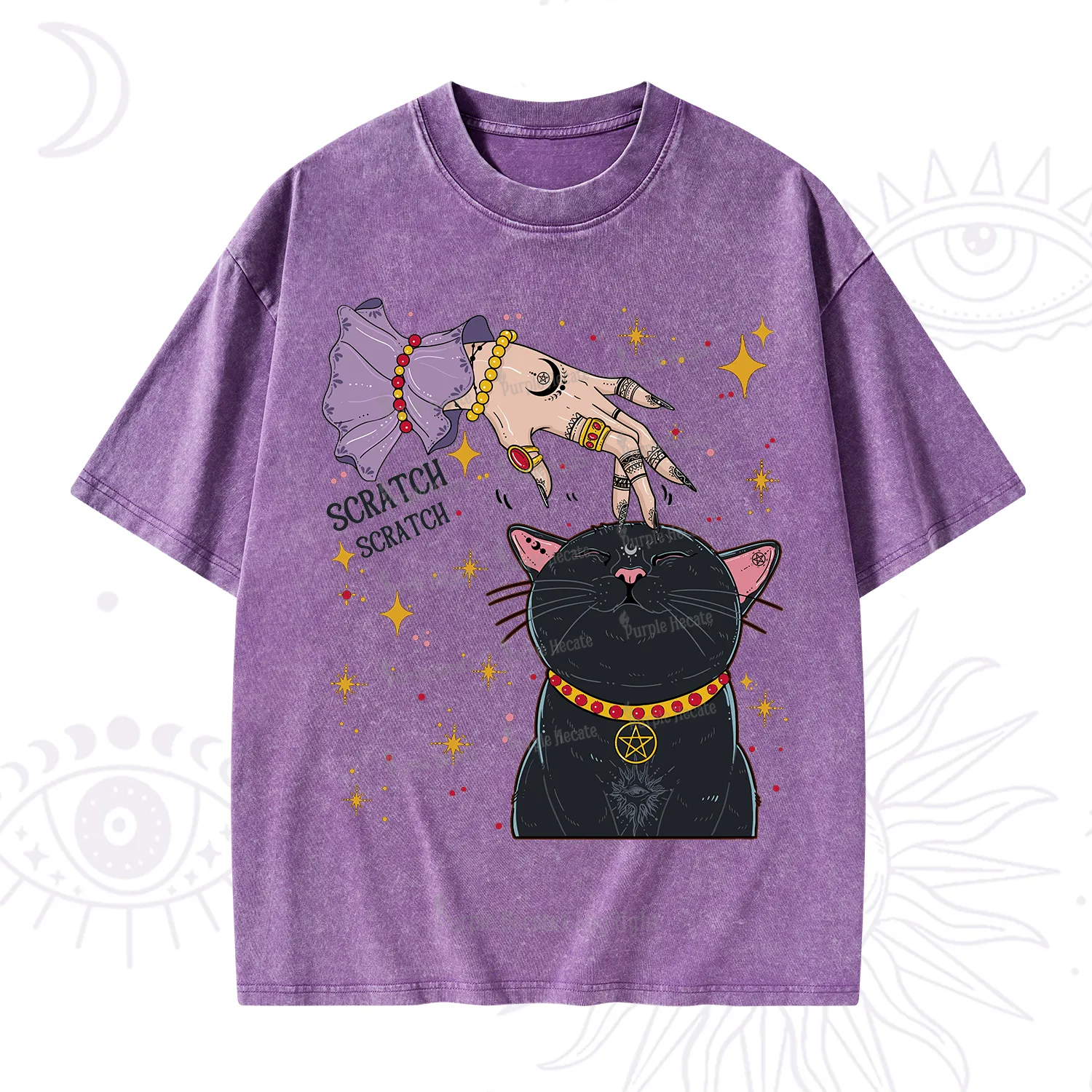 Purplehecate Witch's Cat Scratch Washed T-Shirt