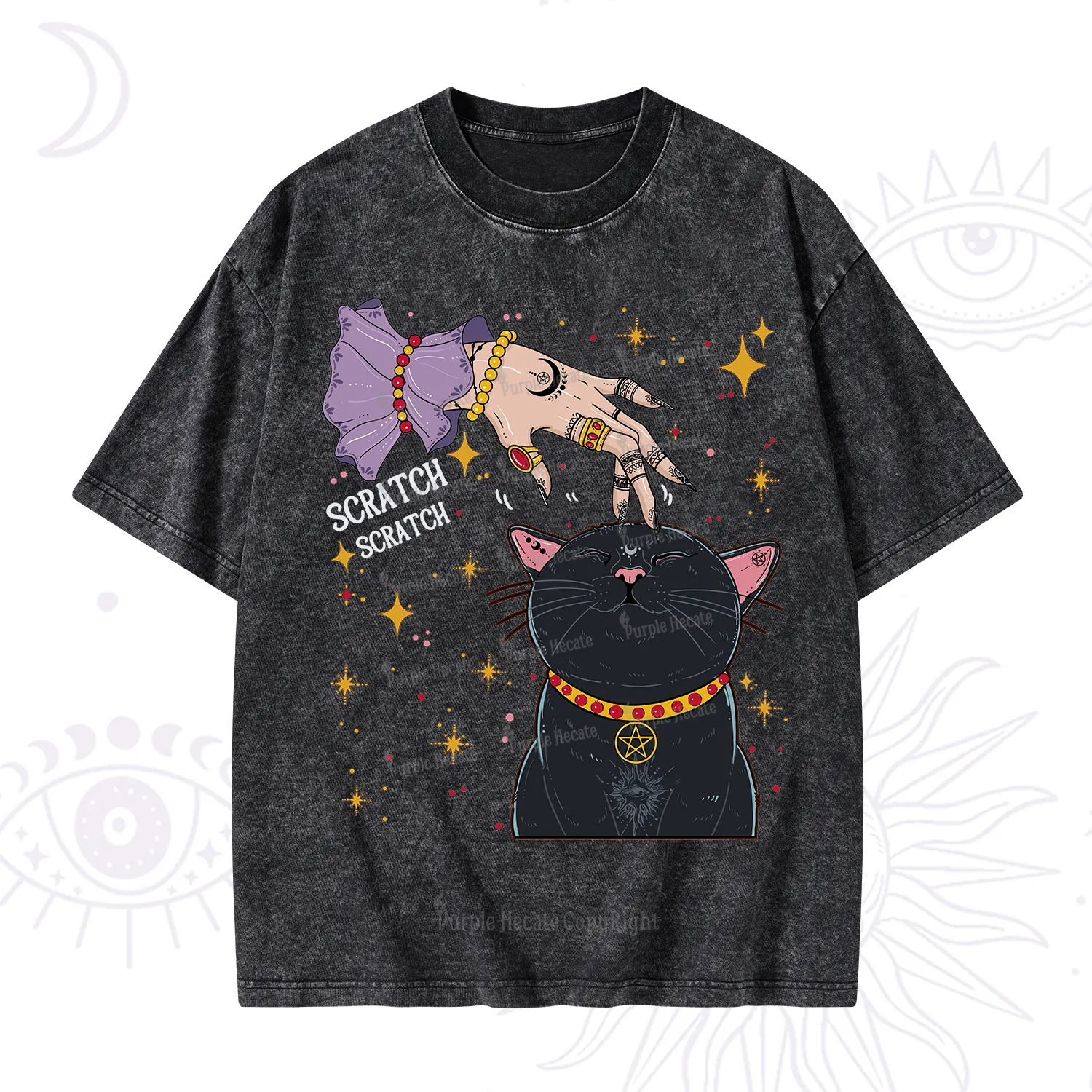 Purplehecate Witch's Cat Scratch Washed T-Shirt