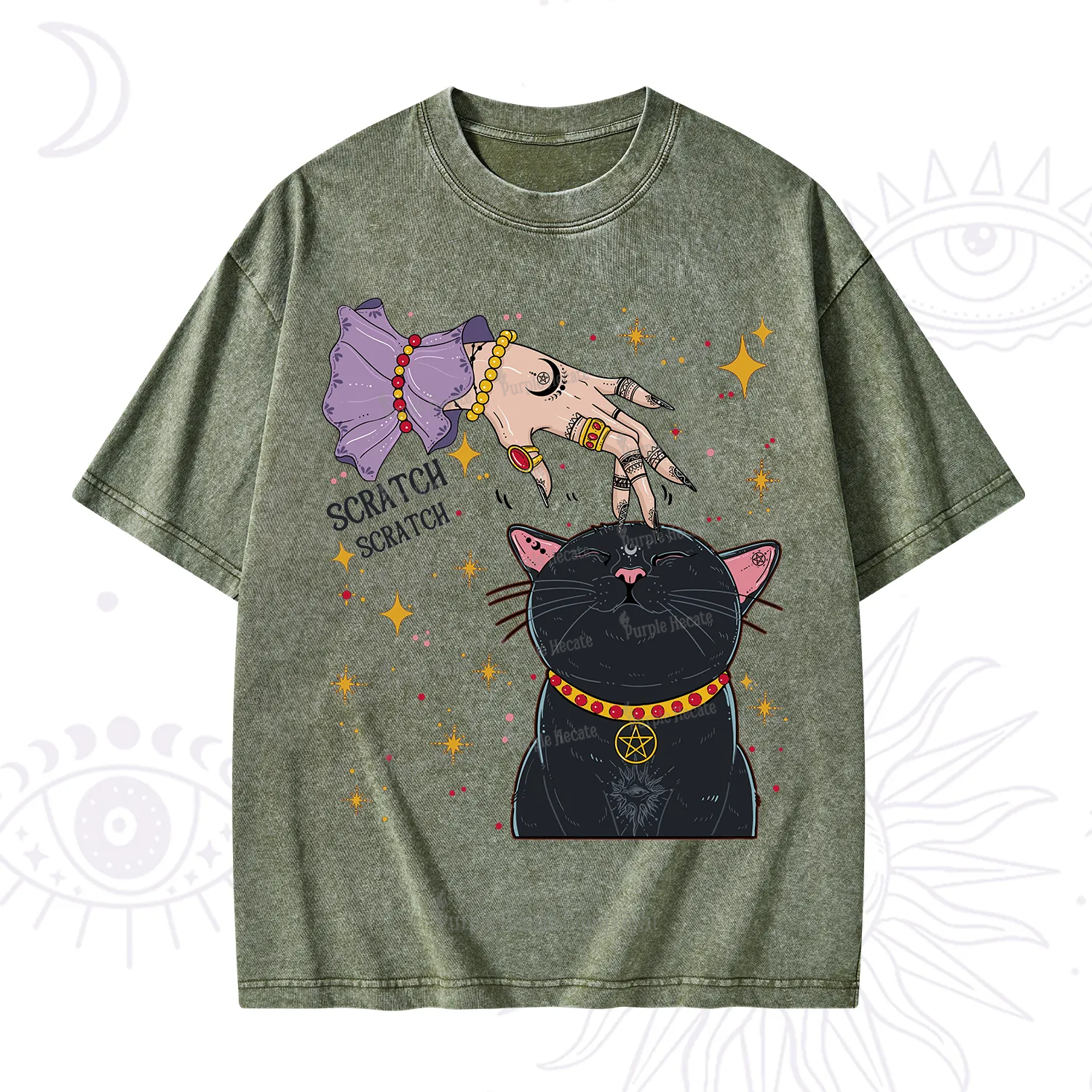 Purplehecate Witch's Cat Scratch Washed T-Shirt