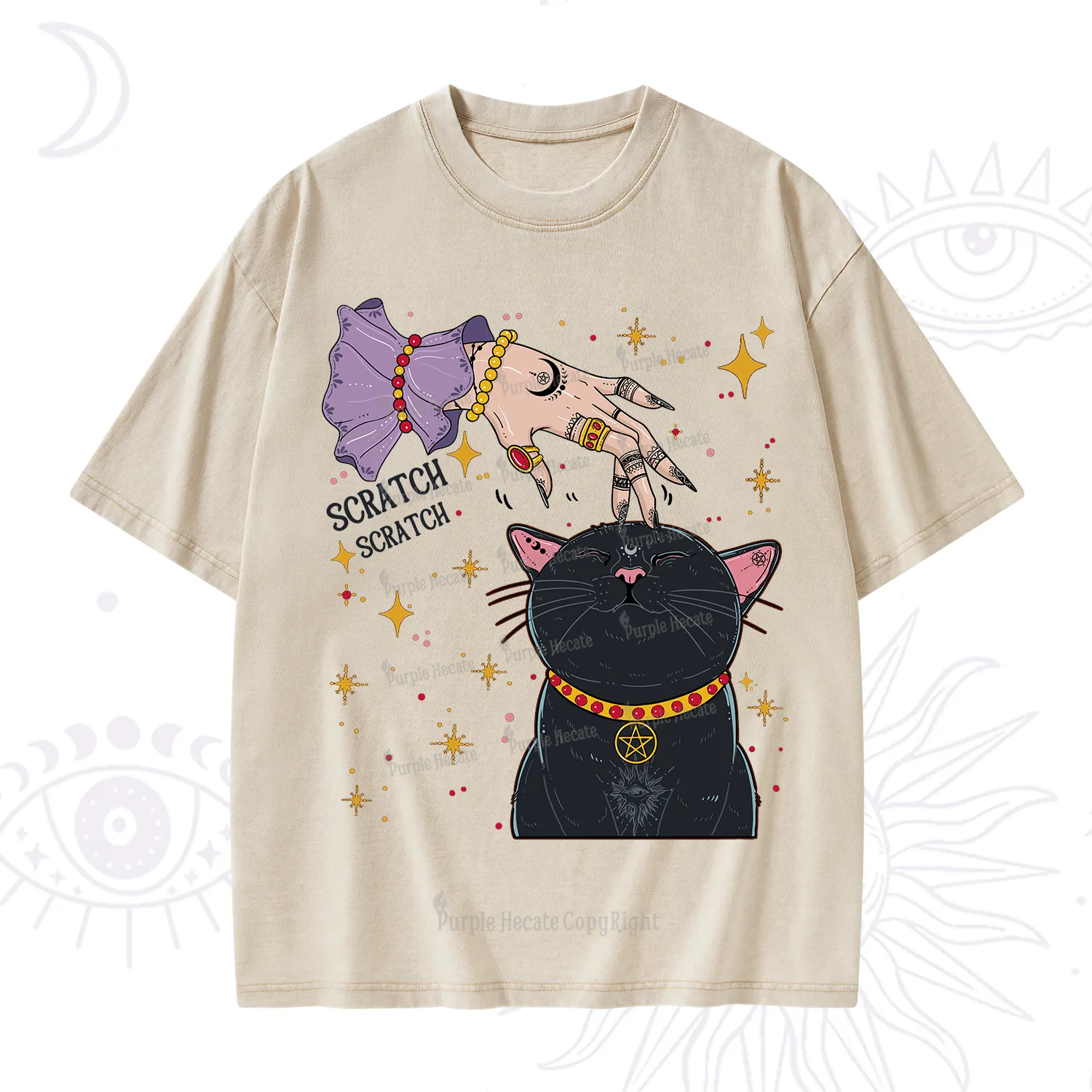 Purplehecate Witch's Cat Scratch Washed T-Shirt
