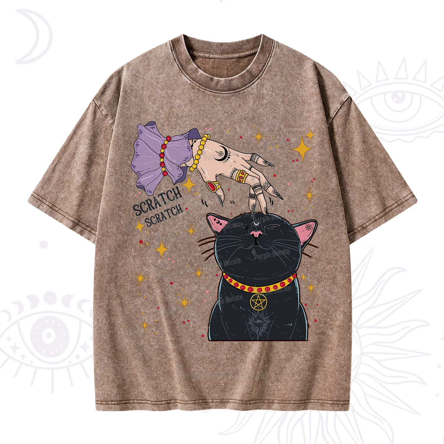 Purplehecate Witch's Cat Scratch Washed T-Shirt