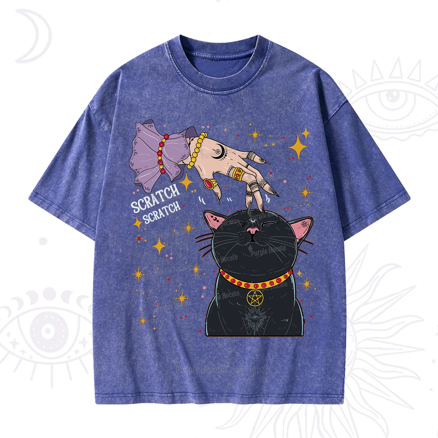 Purplehecate Witch's Cat Scratch Washed T-Shirt