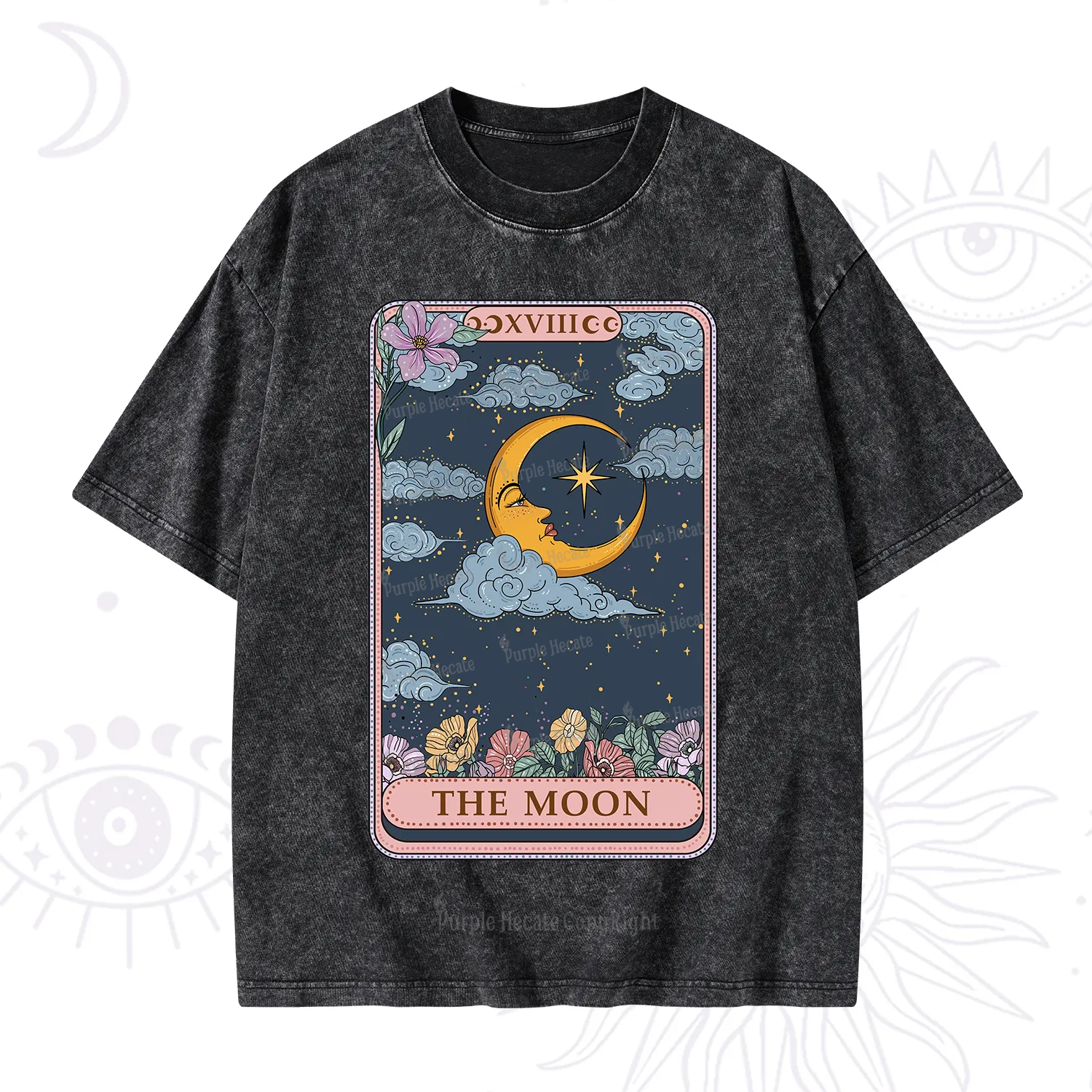 Purplehecate The Moon Tarot Card Washed T-Shirt