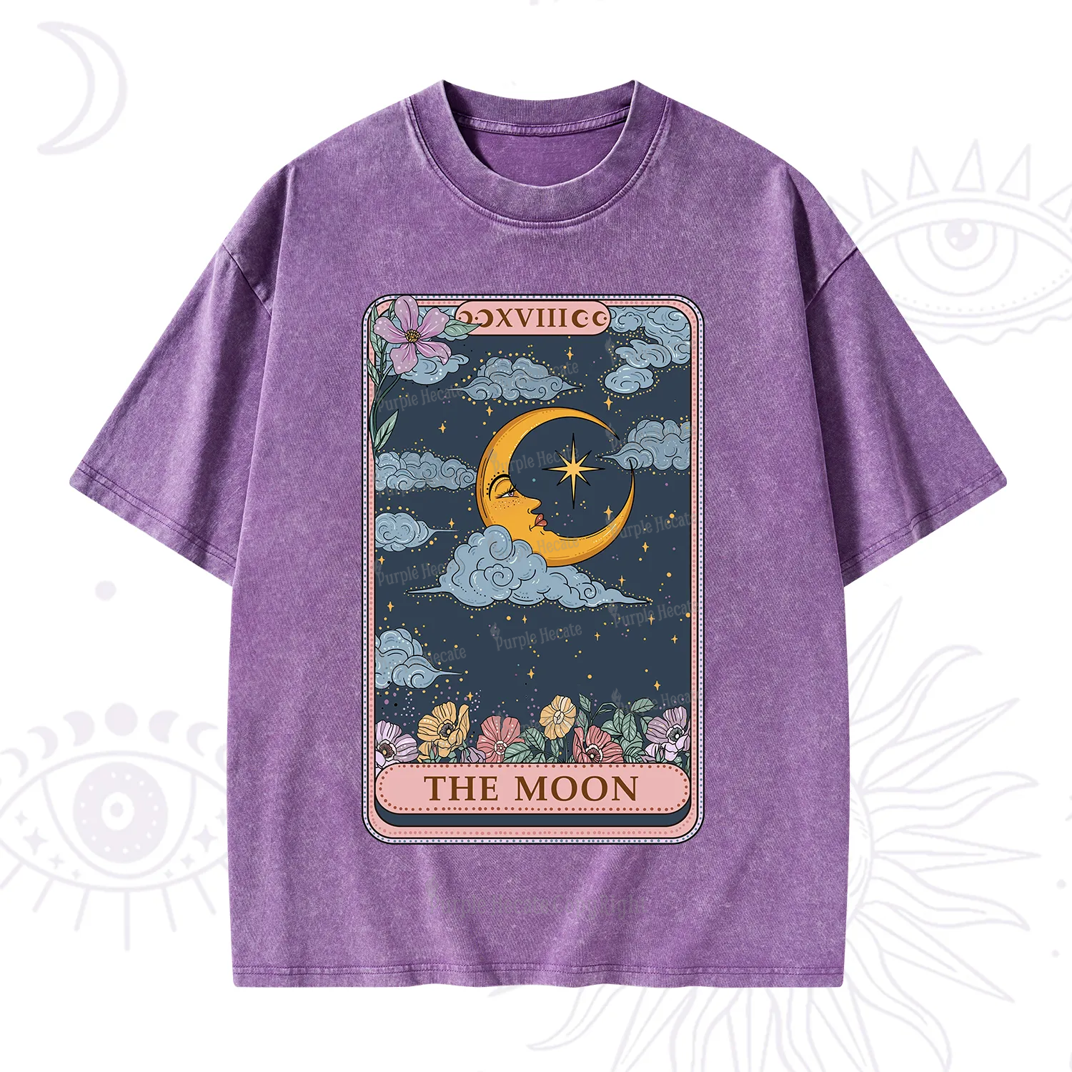 Purplehecate The Moon Tarot Card Washed T-Shirt