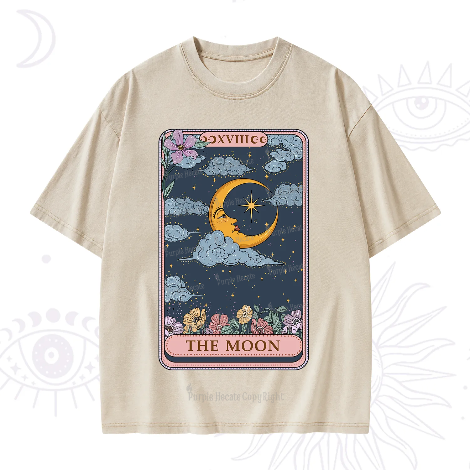 Purplehecate The Moon Tarot Card Washed T-Shirt