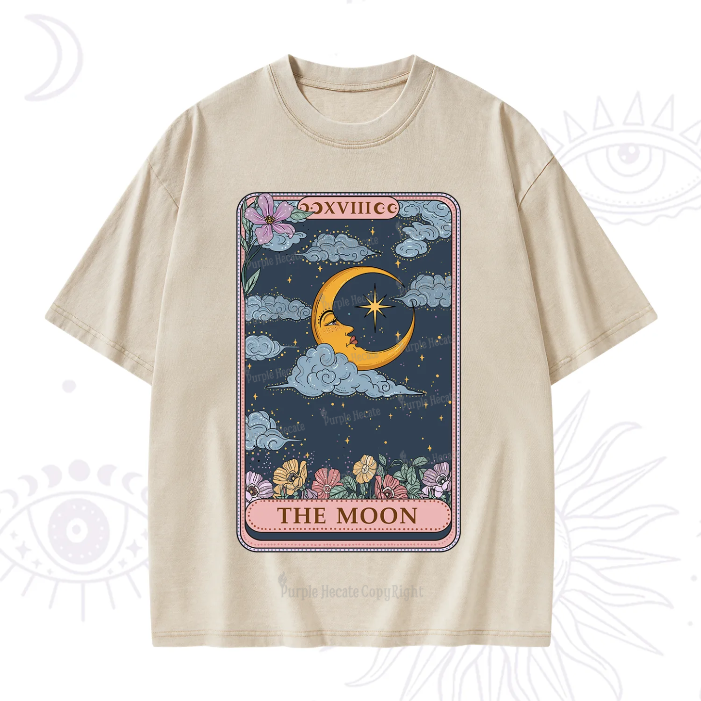 Purplehecate The Moon Tarot Card Washed T-Shirt